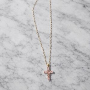 Elegant Pink Crystal Cross Pendant Necklace - Women Jewelry
